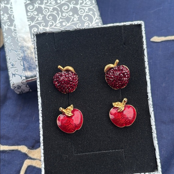 Kate Spade Pave Crystal & Vintage Avon Red Apple Stud Earrings Teacher Gift Set - Picture 2 of 15